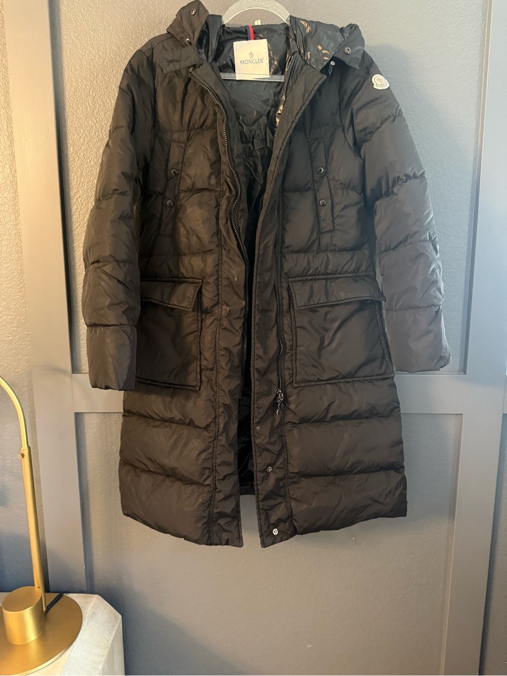 MONCLER • Women's Black Long Puffer Coat with Hood - size 3 large